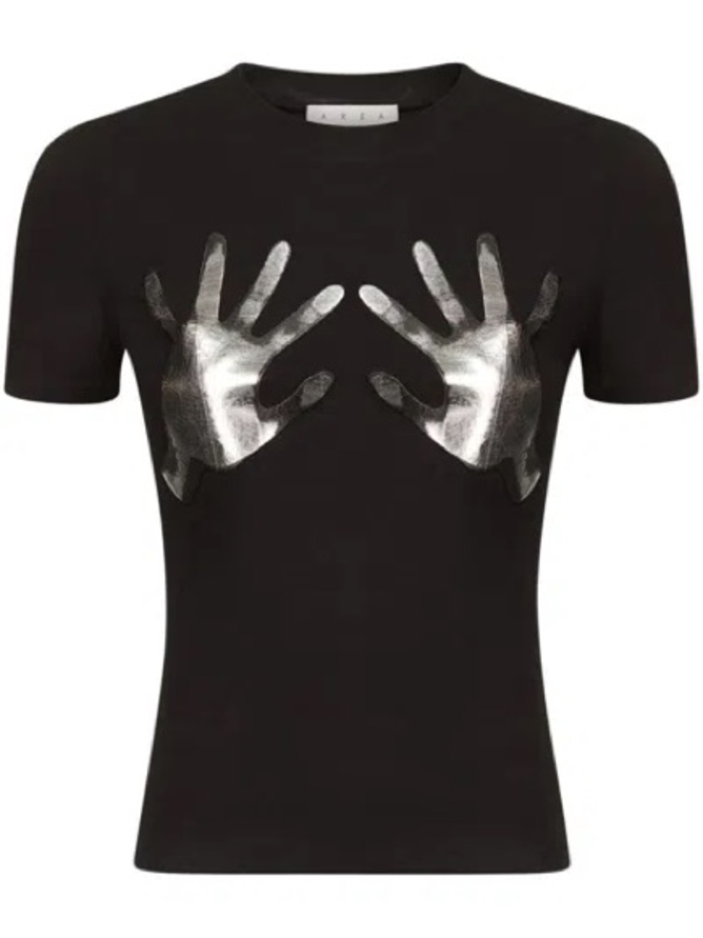 AREA Black Tee with Silver Handprint Graphic